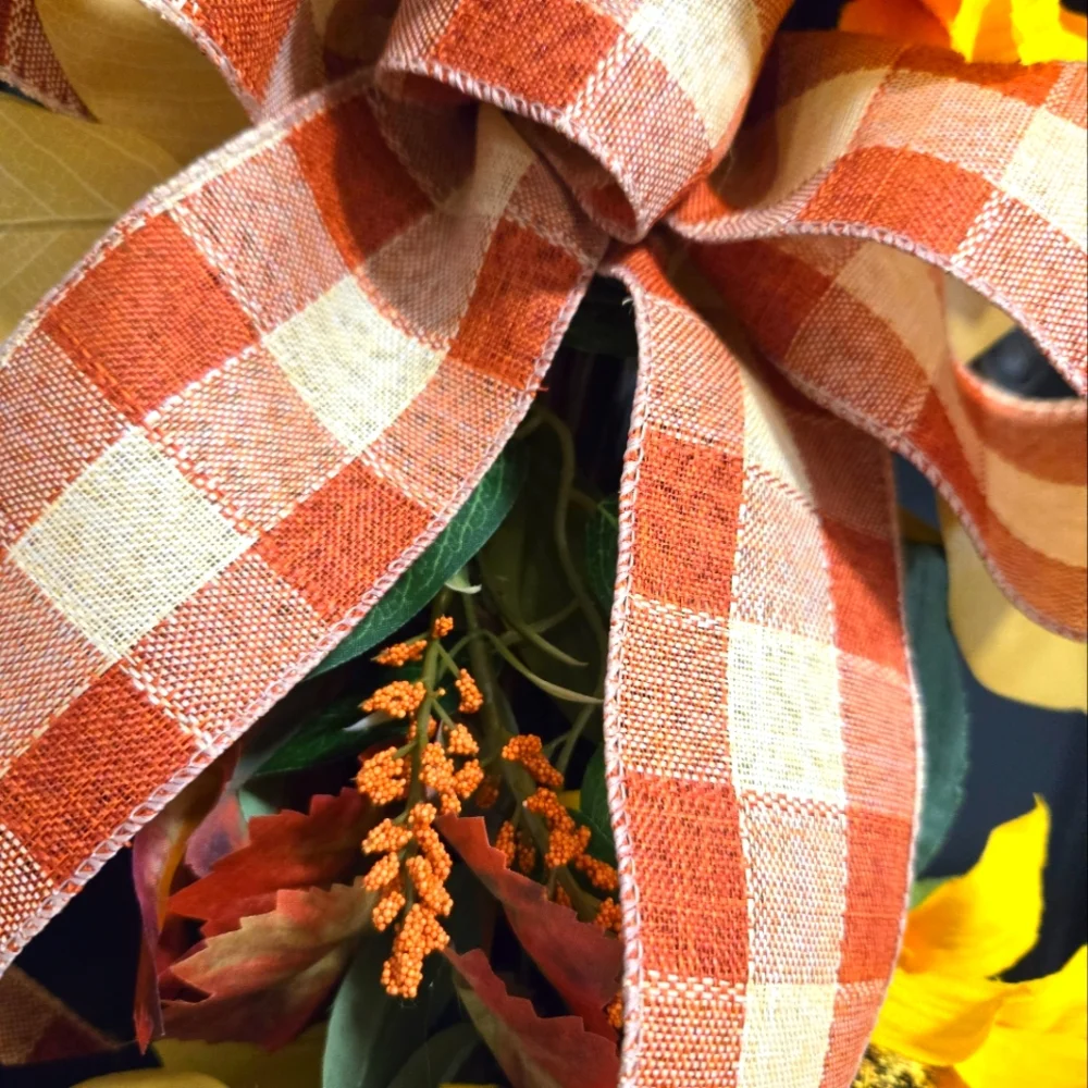 NWT Autumn Sunflower Wreath with Plaid Bow
